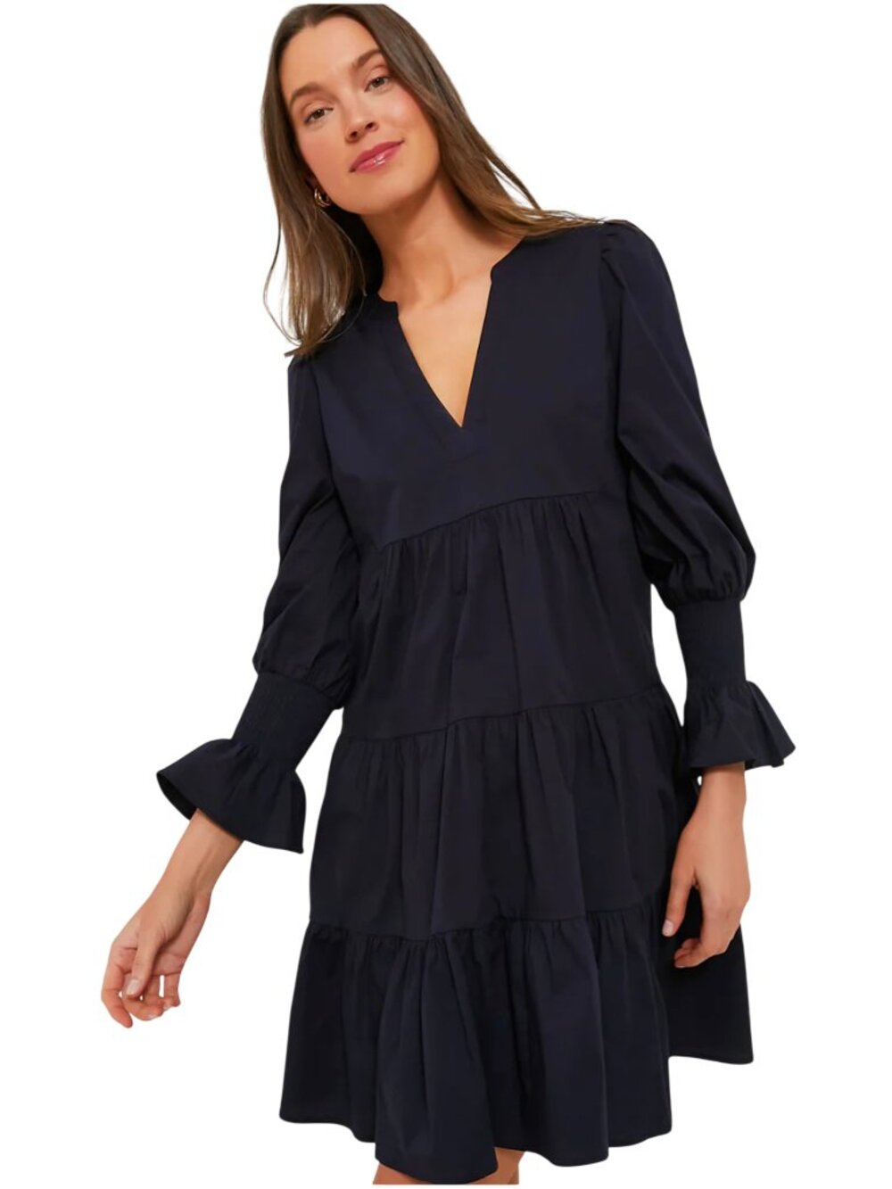 Tuckernuck Kenzo Dress navy blue tiered Cotton Poplin XS Pomander Place mini